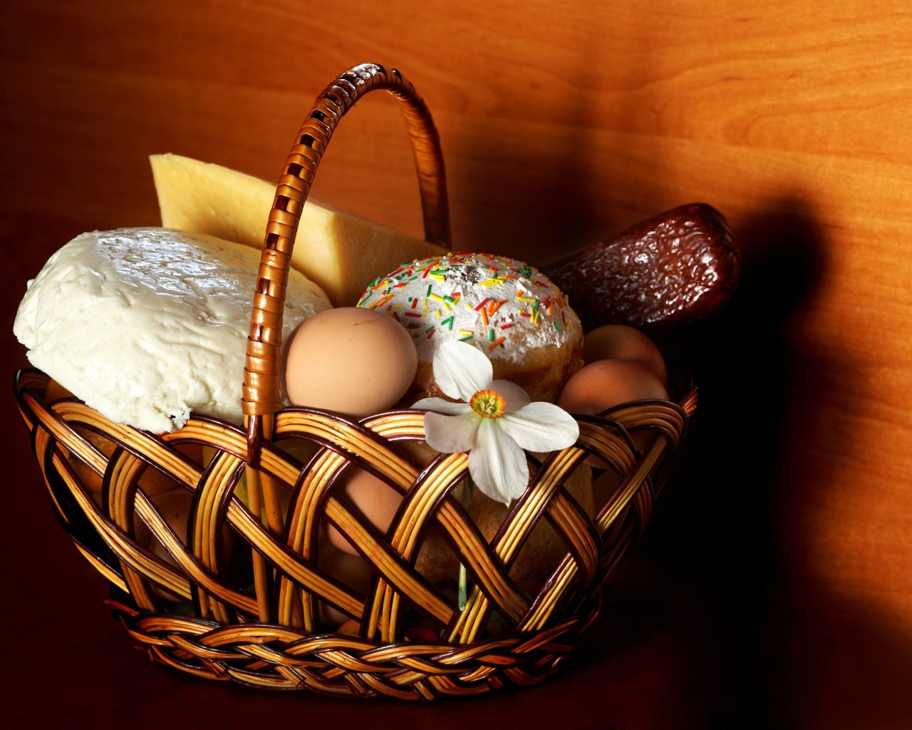 Обои цветы, корзина, пасха, кулич, flowers, basket, easter, cake разрешение 3964x2684 Загрузить