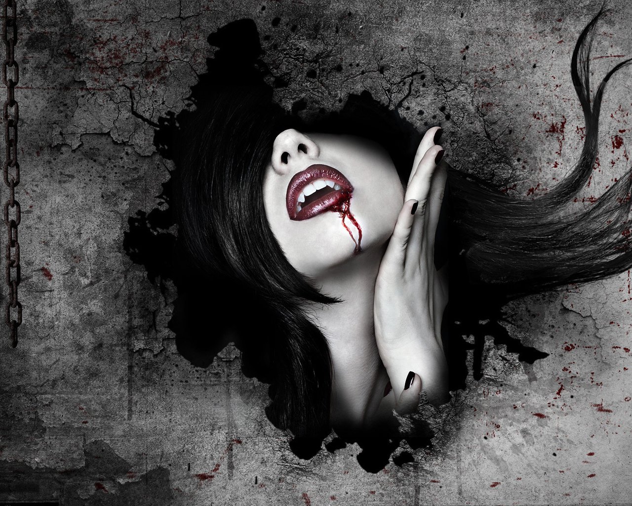 Обои девушка, кровь, стена, лицо, вампир, girl, blood, wall, face, vampire разрешение 1920x1080 Загрузить