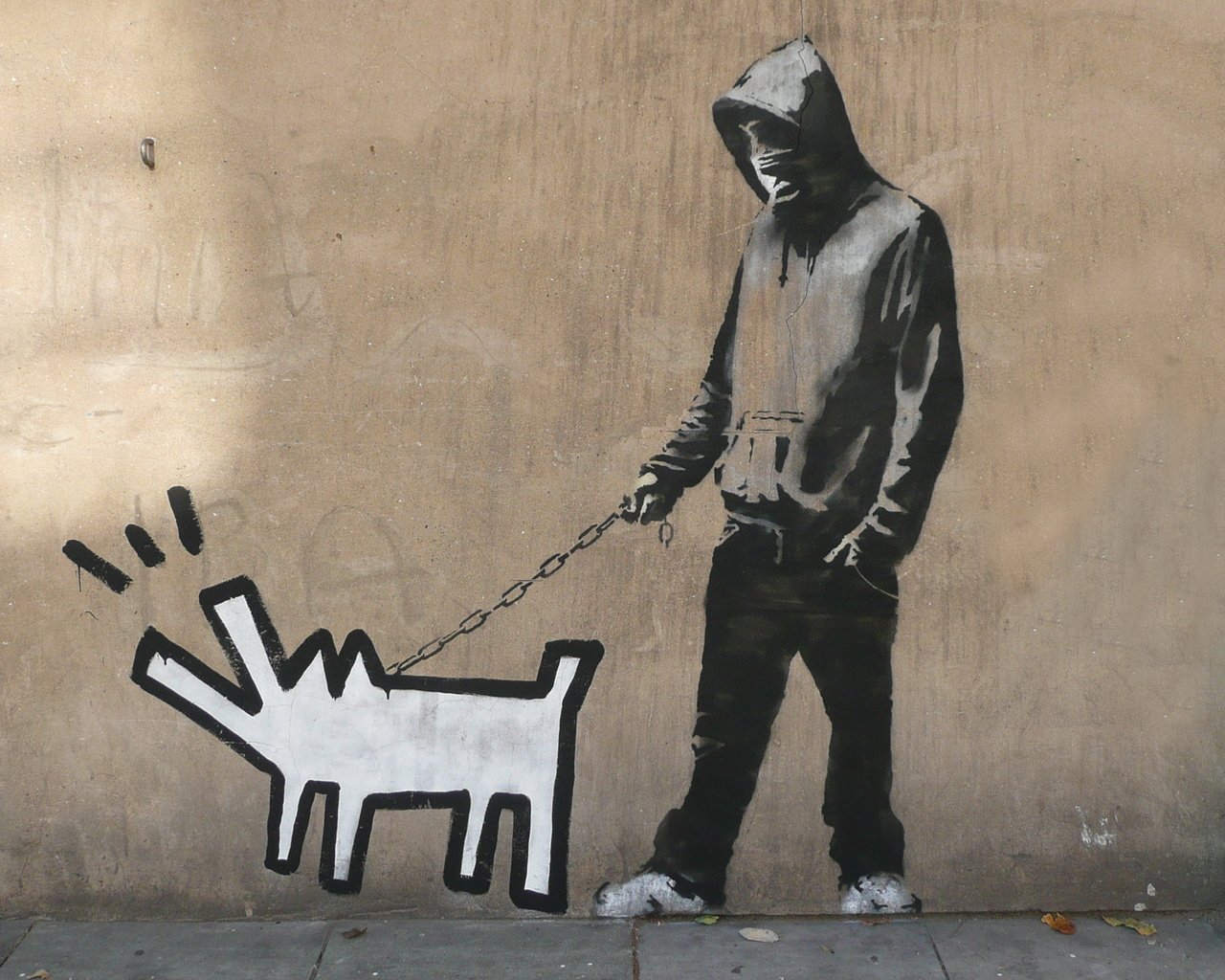 Обои banksy, графитти, haring dog, graffiti разрешение 1920x1200 Загрузить