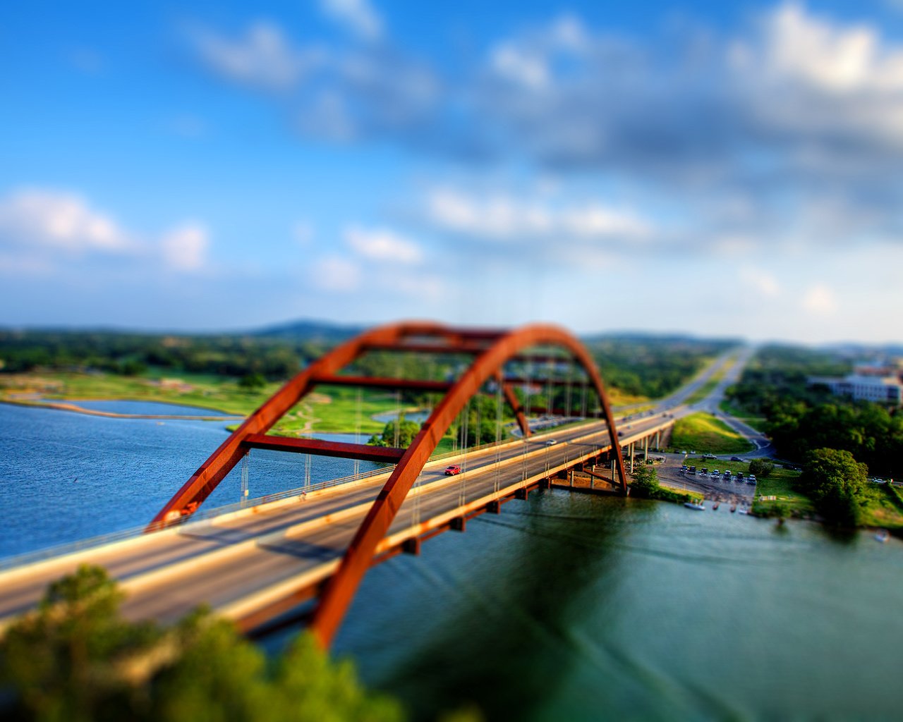 Обои дорога, мост, tilt shift, road, bridge разрешение 2193x1459 Загрузить