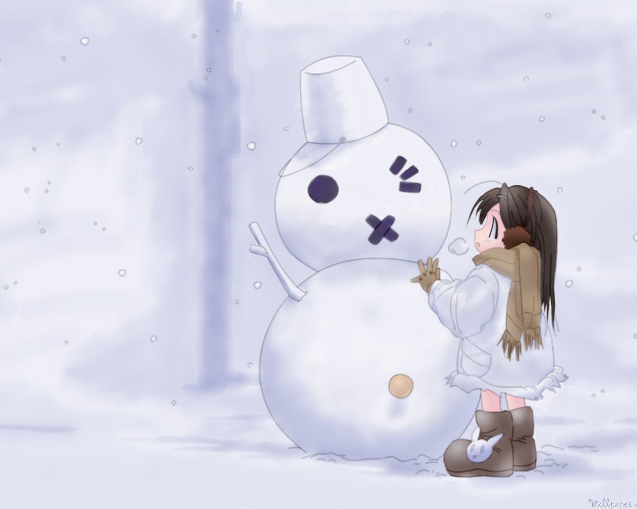 Обои снег, девочка, снеговик, snow, girl, snowman разрешение 1920x1200 Загрузить