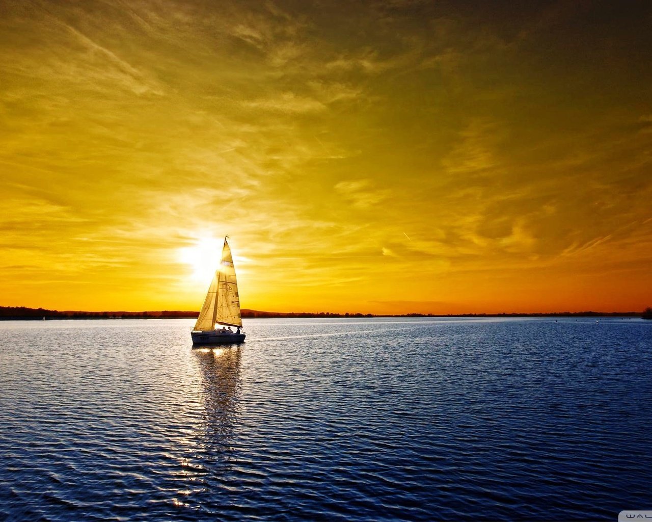 Обои закат, море, парусник, sunset, sea, sailboat разрешение 1920x1080 Загрузить