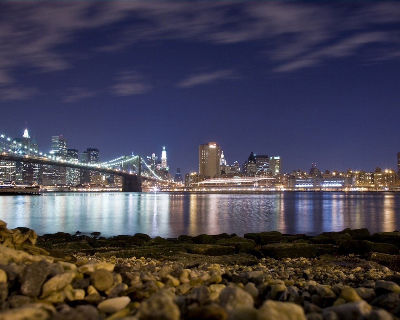 Обои ночь, пляж, мост, сша, нью-йорк, бруклинский мост, night, beach, bridge, usa, new york, brooklyn bridge разрешение 1920x1080 Загрузить