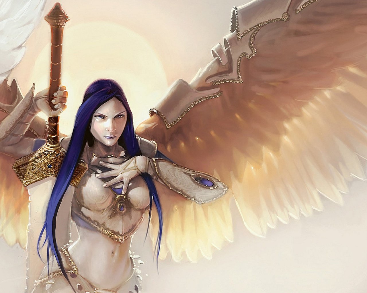 Обои девушка, меч, крылья, girl, sword, wings разрешение 1920x1200 Загрузить