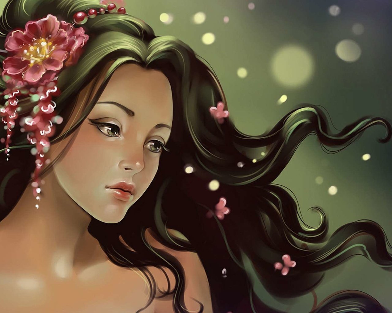 Обои цветы, девушка, волосы, ветер, flowers, girl, hair, the wind разрешение 1920x1200 Загрузить