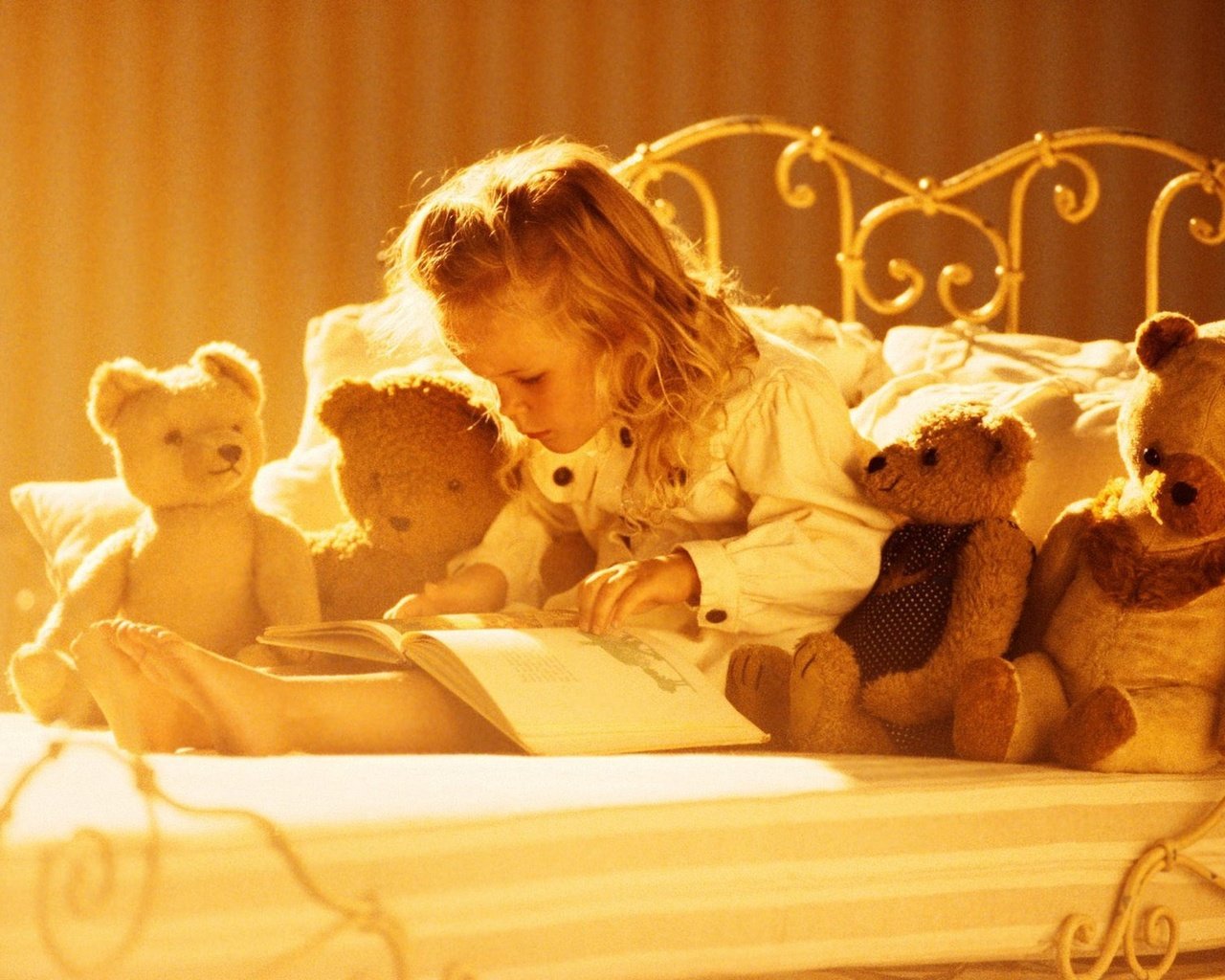 Обои солнце, девочка, ребенок, плюшевые мишки, книжка, the sun, girl, child, teddy bears, owner разрешение 1920x1440 Загрузить