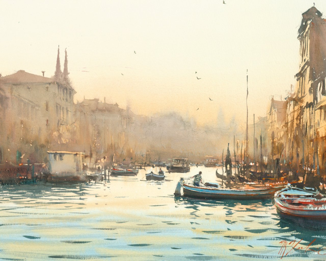 Обои рассвет, лодки, венеция, акварель, каналы, dawn, boats, venice, watercolor, channels разрешение 2134x1422 Загрузить