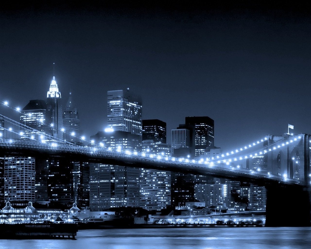 Обои ночь, огни, река, мост, город, небоскребы, нью-йорк, ночной, бруклинский мост, brooklyn bridge, night, lights, river, bridge, the city, skyscrapers, new york разрешение 1920x1200 Загрузить