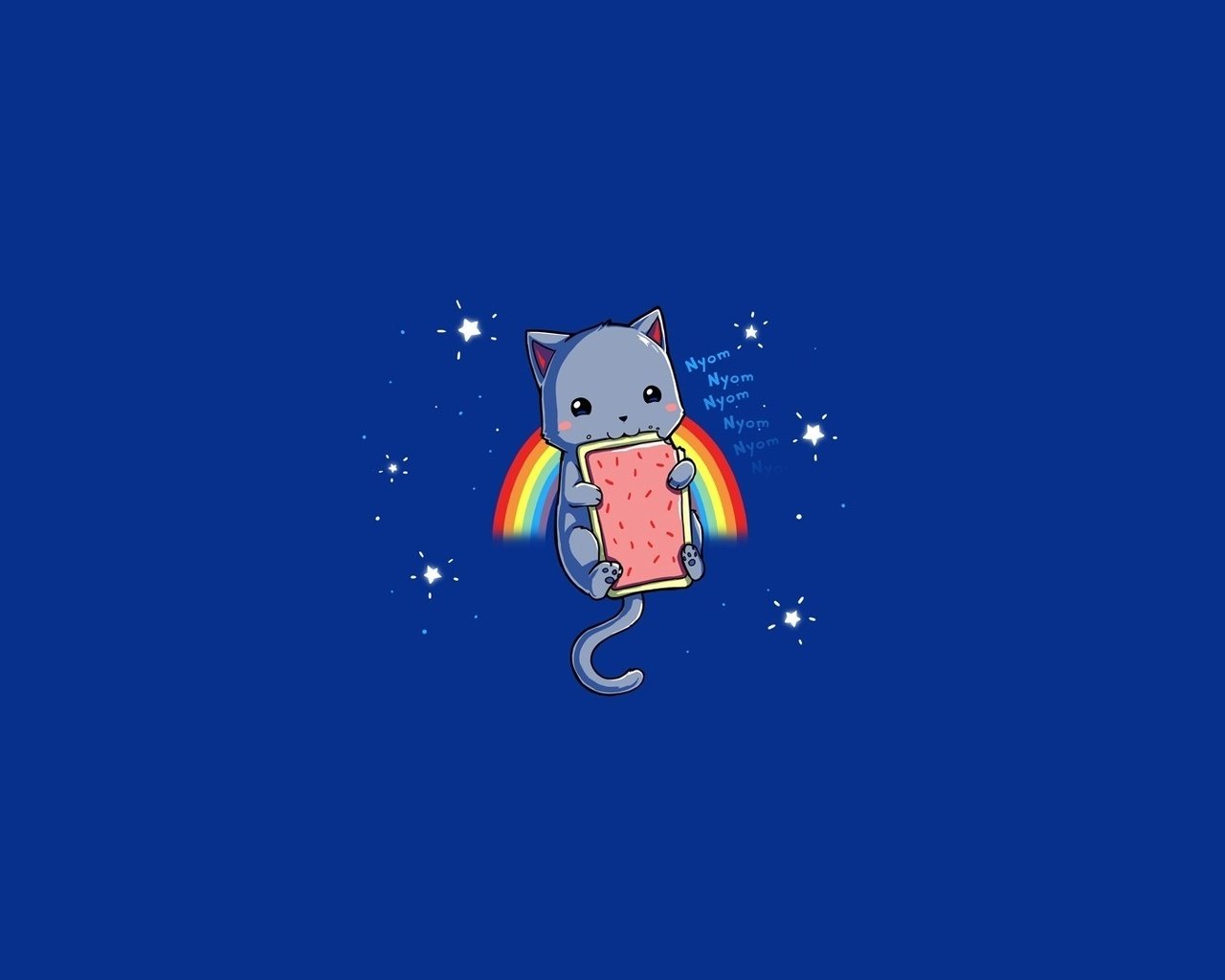 Обои звезды, кот, надпись, радуга, ест, нян кэт, stars, cat, the inscription, rainbow, eating, nyan cat разрешение 1920x1080 Загрузить