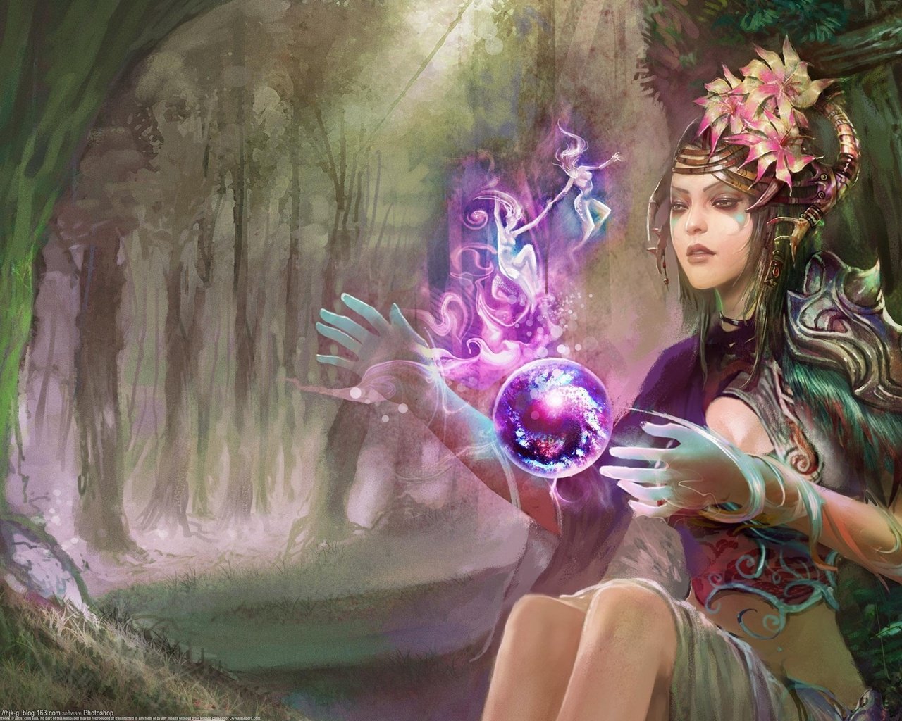 Обои арт, лес, девушка, фея, магия, huang dahong, art, forest, girl, fairy, magic разрешение 2560x1600 Загрузить