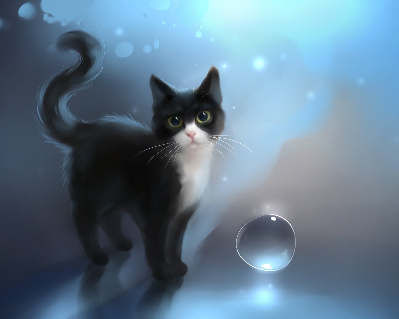 Обои глаза, арт, фон, кошка, взгляд, пузырь, apofiss, soulshine, eyes, art, background, cat, look, bubble разрешение 1920x1080 Загрузить