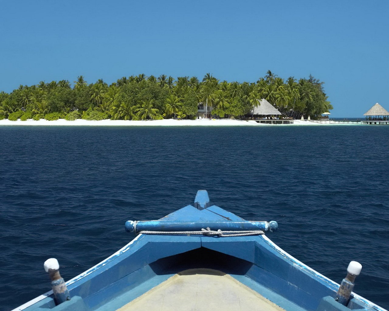 Обои песок, пляж, пальмы, остров, тропики, мальдивы, sand, beach, palm trees, island, tropics, the maldives разрешение 1920x1080 Загрузить