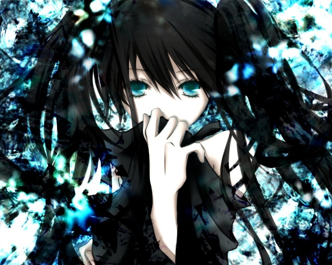 Обои black rock shooter, twintails, vokaloid, волосы черные, black hair разрешение 1920x1080 Загрузить