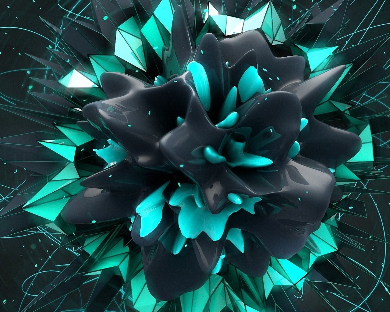 Обои цветок, графика 3d, тёмно-серый и зелёный тон, flower, 3d graphics, dark gray and green tones разрешение 1920x1080 Загрузить