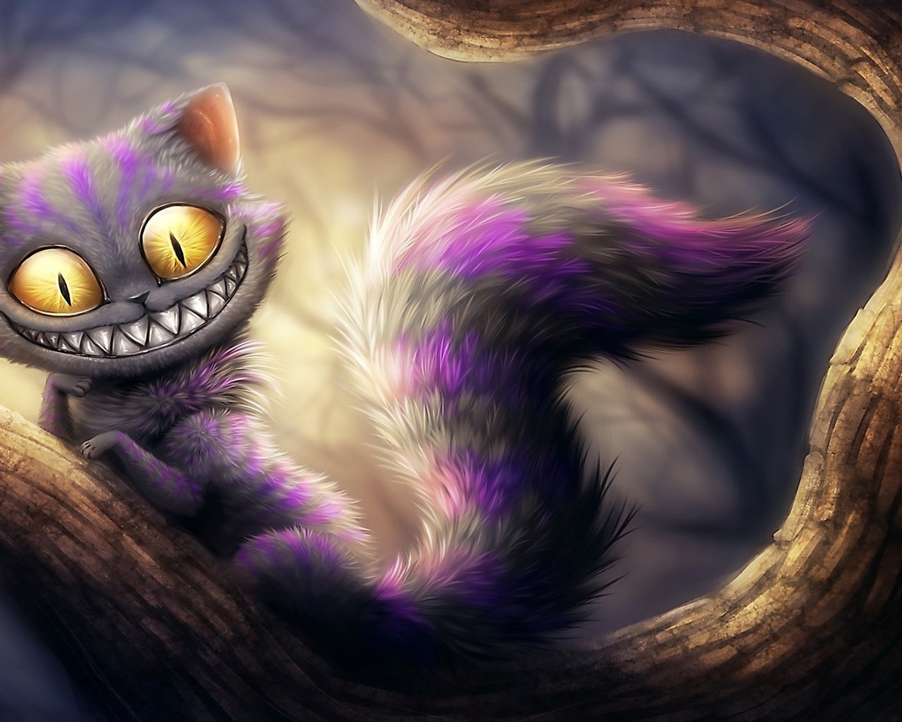 Обои чеширский кот на дереве, cheshire cat in a tree разрешение 2560x1440 Загрузить