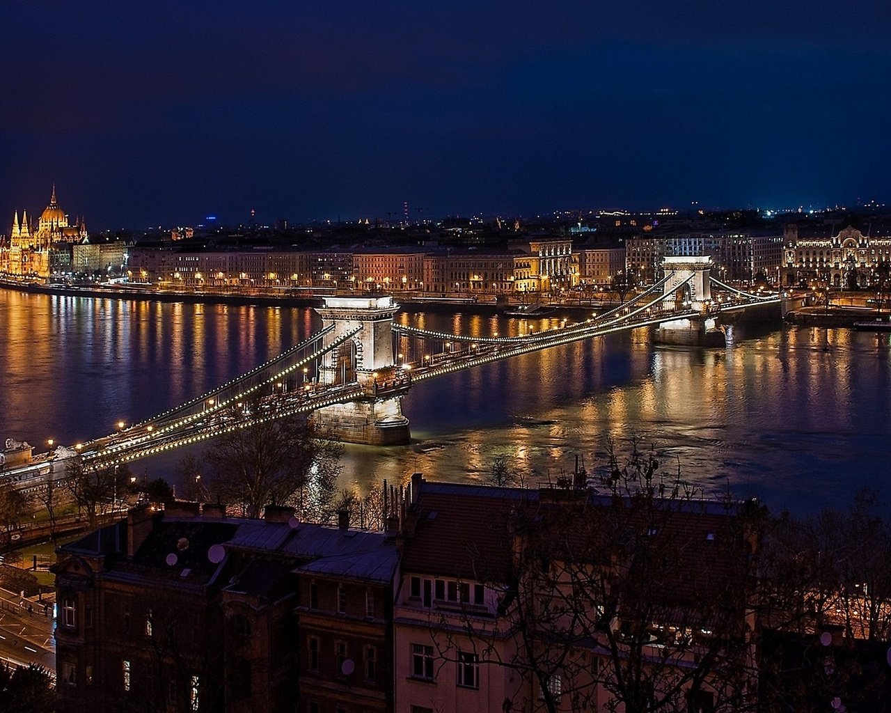 Обои ночь, мост, город, венгрия, будапешт, ночной будапешт, night, bridge, the city, hungary, budapest, budapest by night разрешение 2560x1440 Загрузить