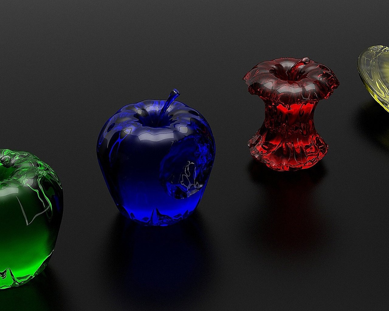 Обои разноцветные яблоки из стекла, colourful apples of glass разрешение 2560x1440 Загрузить