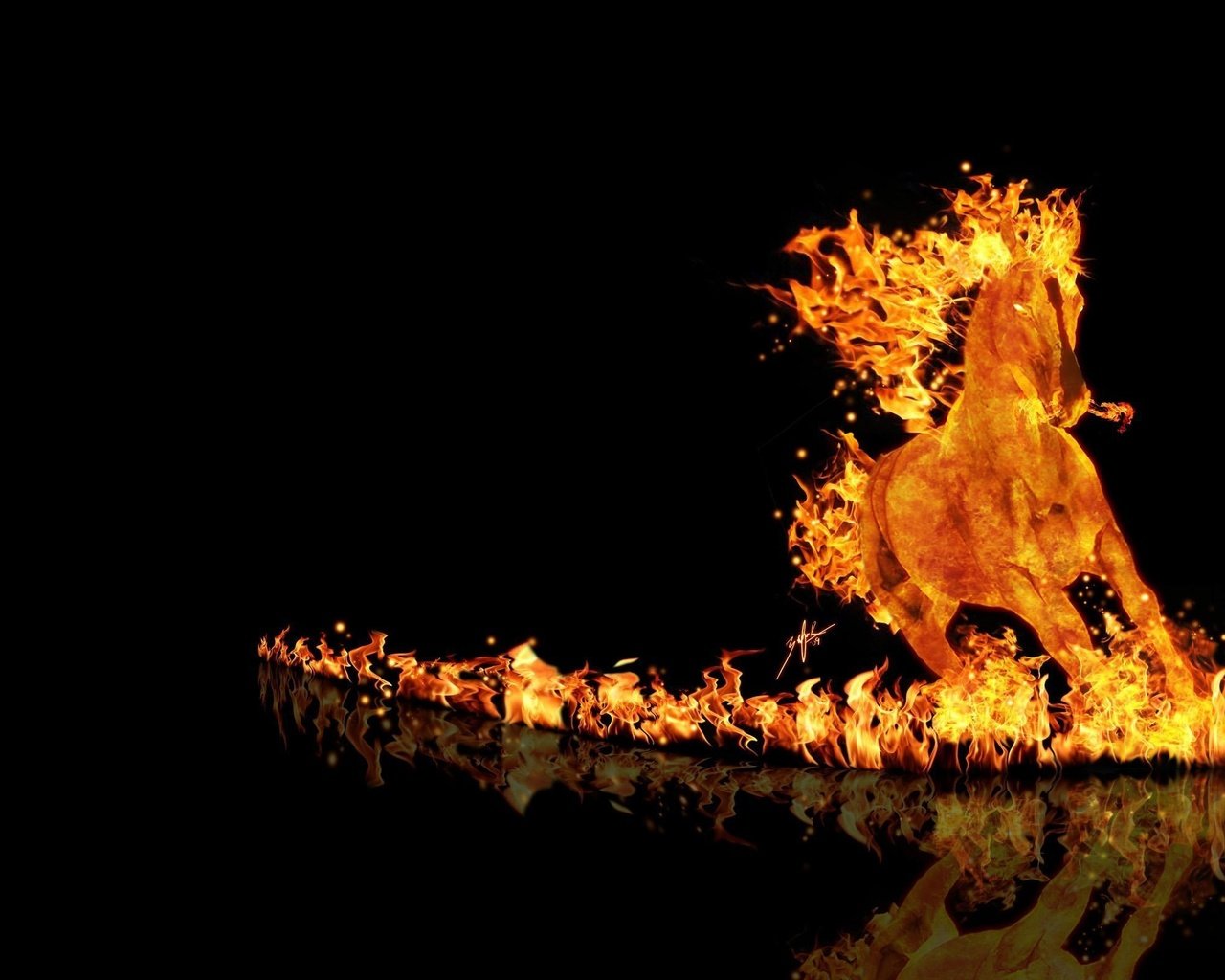 Обои огонь, конь, бег, fire, horse, running разрешение 2560x1600 Загрузить