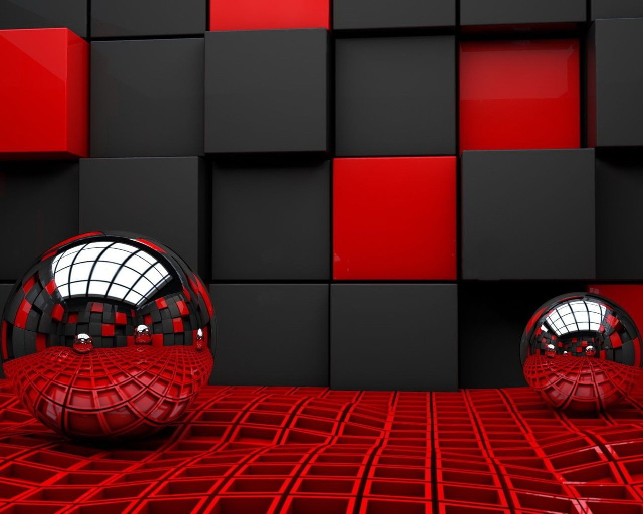 Обои шары, 3д, отражение, фон, черный, красный, кубики, ткань, клетка, balls, 3d, reflection, background, black, red, cubes, fabric, cell разрешение 1920x1080 Загрузить