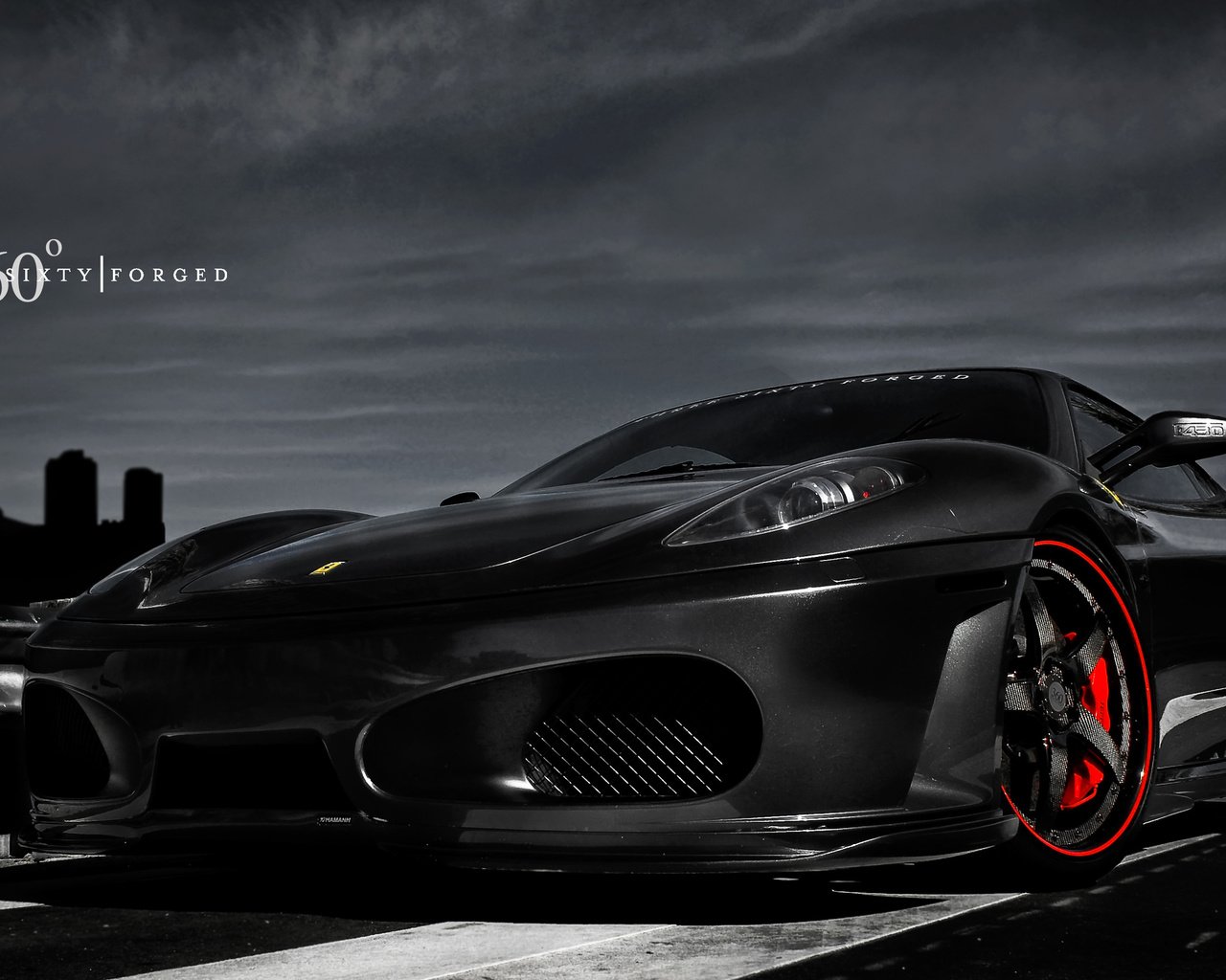 Обои небо, ночь, город, черный ferrari, ferrari f-430, 360 forged, the sky, night, the city, black ferrari разрешение 2560x1600 Загрузить