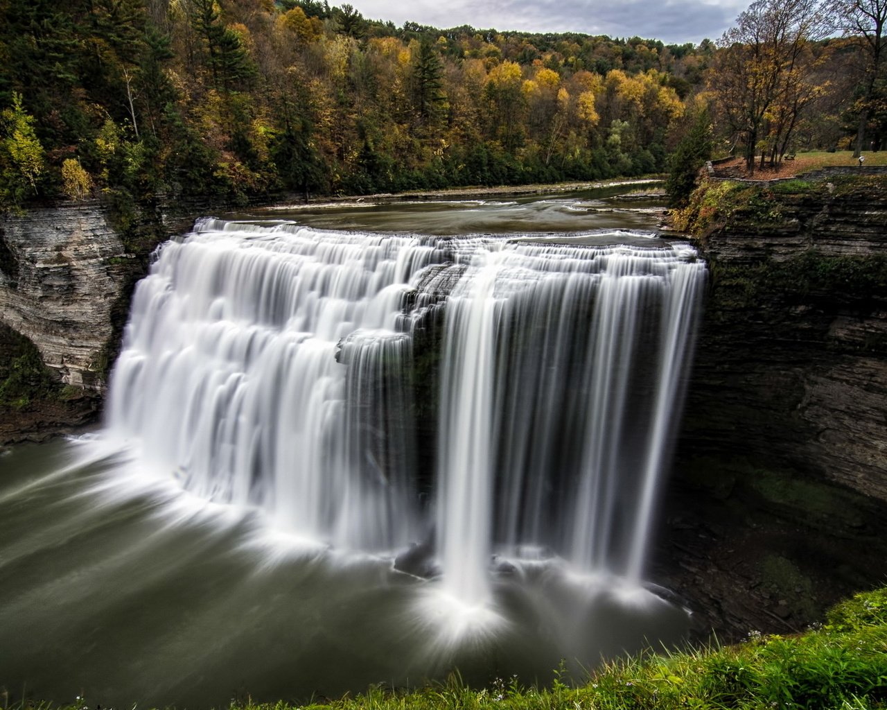 Обои водопад, осен, middle falls, letchworth state park, waterfall, autumn разрешение 1920x1200 Загрузить