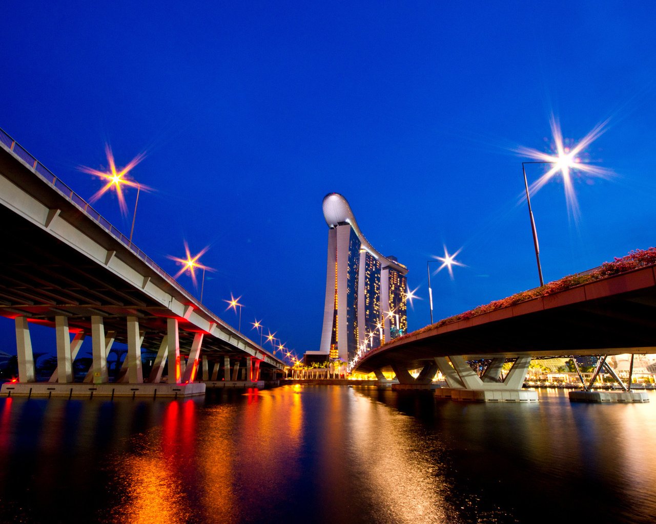 Обои огни, вечер, мост, город, снгапур, lights, the evening, bridge, the city, singapur разрешение 1920x1200 Загрузить