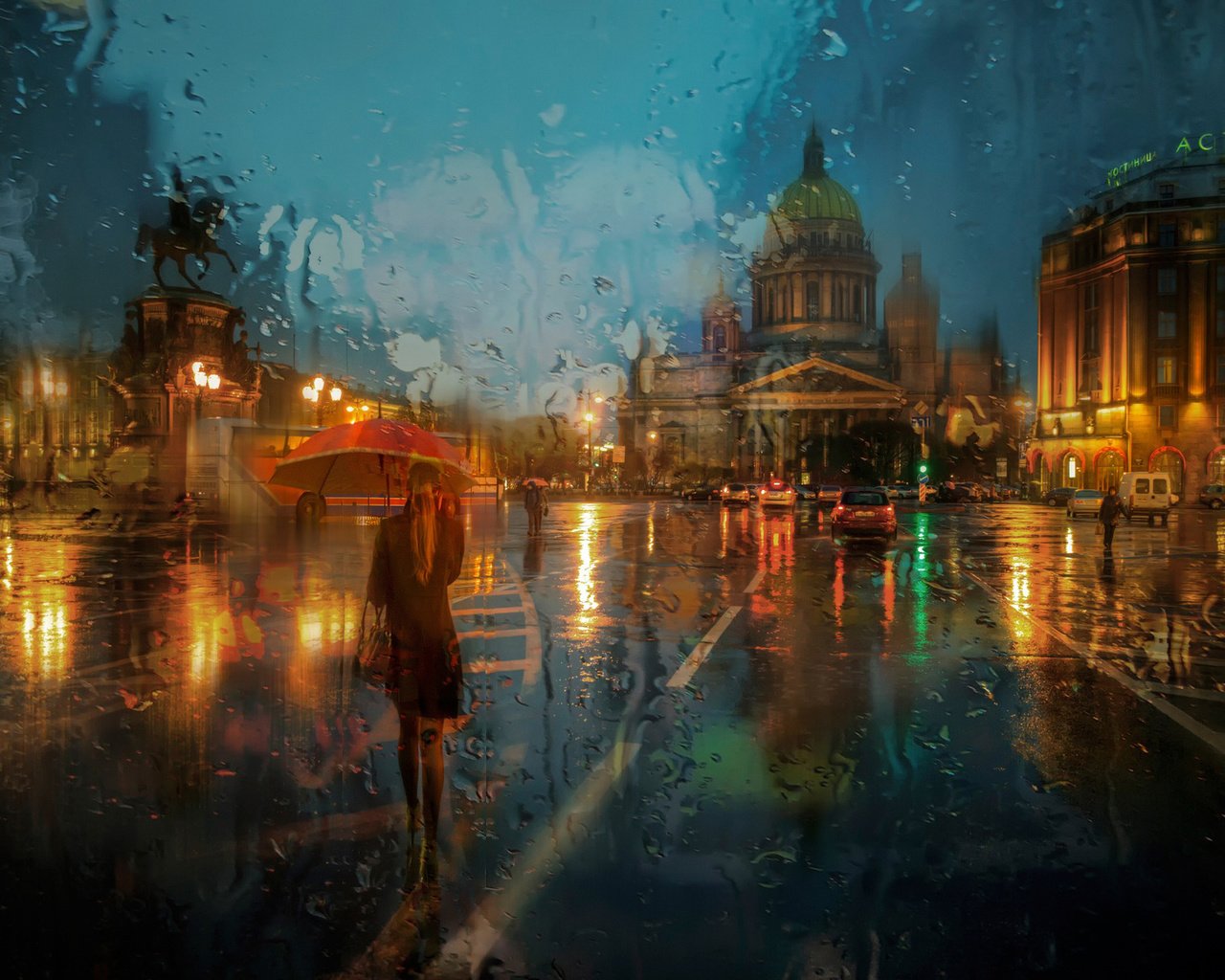Обои дождь, st petersburg, исаакиевская площадь, rain, st. isaac's square разрешение 1920x1200 Загрузить