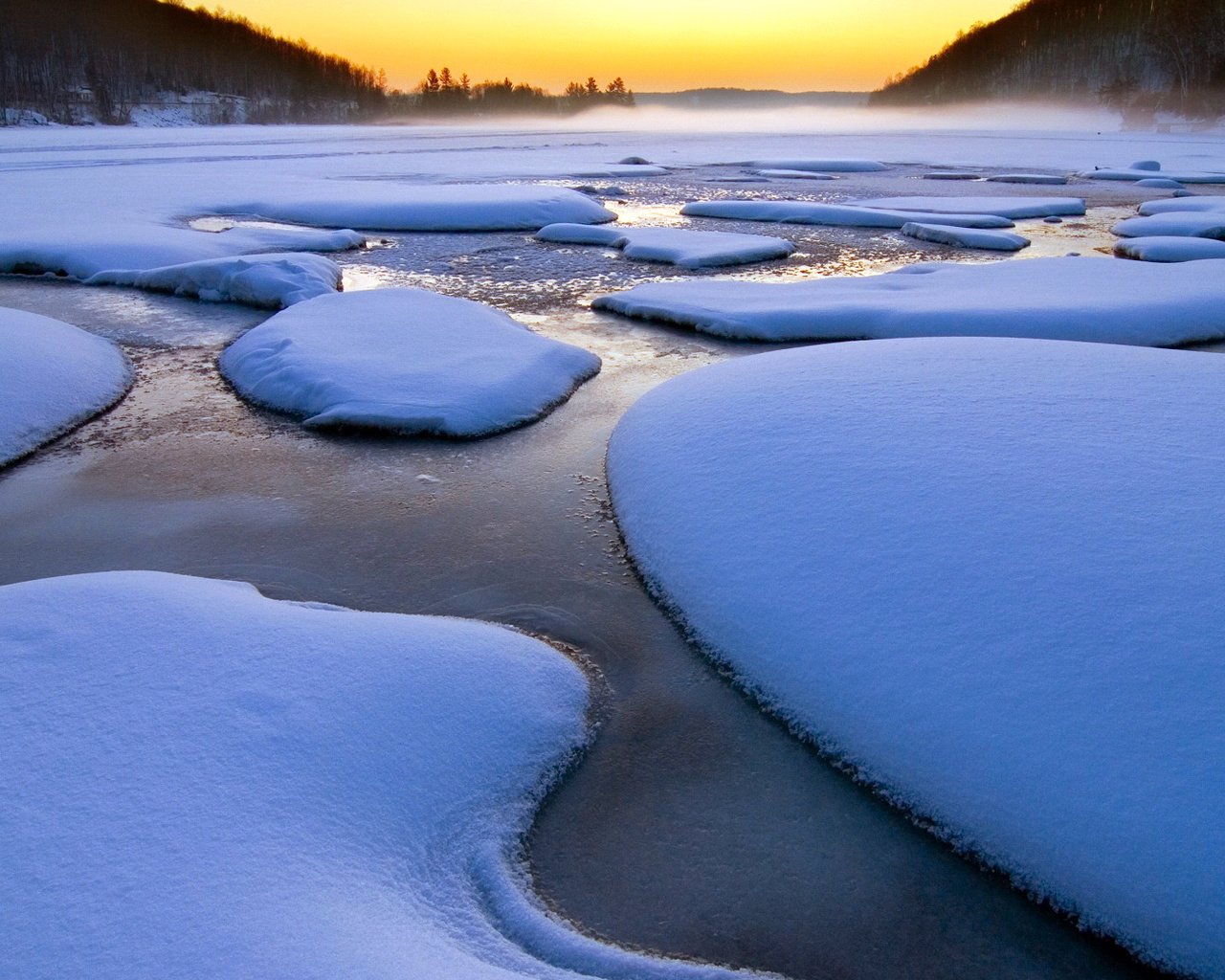 Обои река, снег, зима, river, snow, winter разрешение 1920x1080 Загрузить