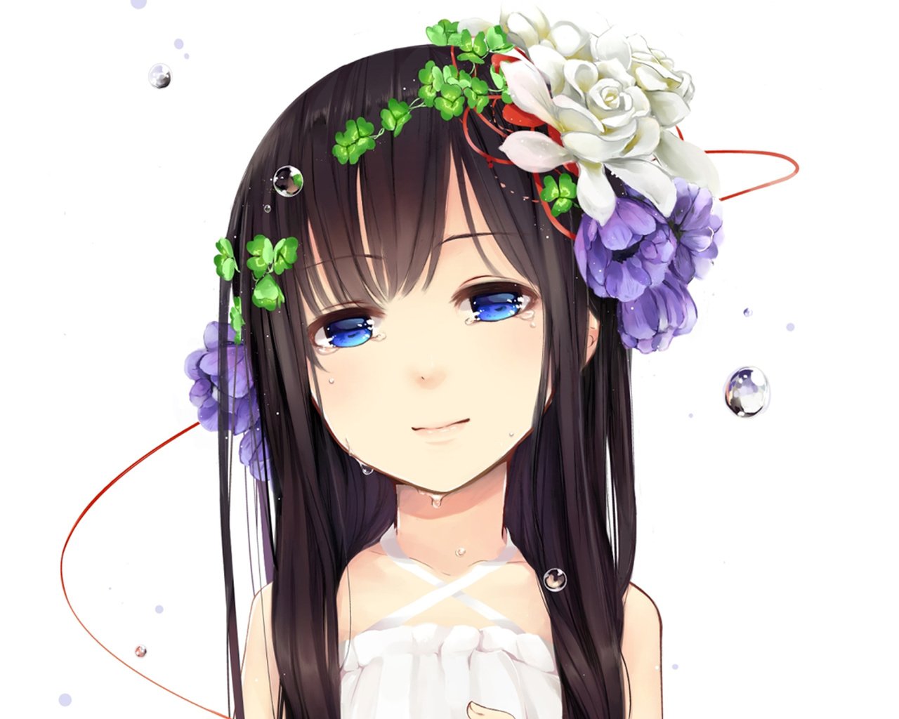 Обои цветы, девочка, венок, слезы, flowers, girl, wreath, tears разрешение 1920x1200 Загрузить