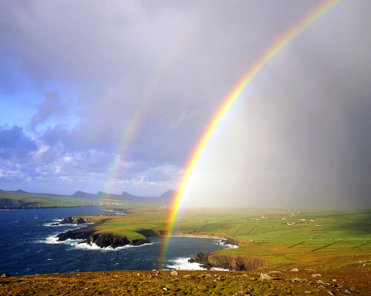 Обои река, берег, радуга, залив, ирландия, river, shore, rainbow, bay, ireland разрешение 1920x1200 Загрузить