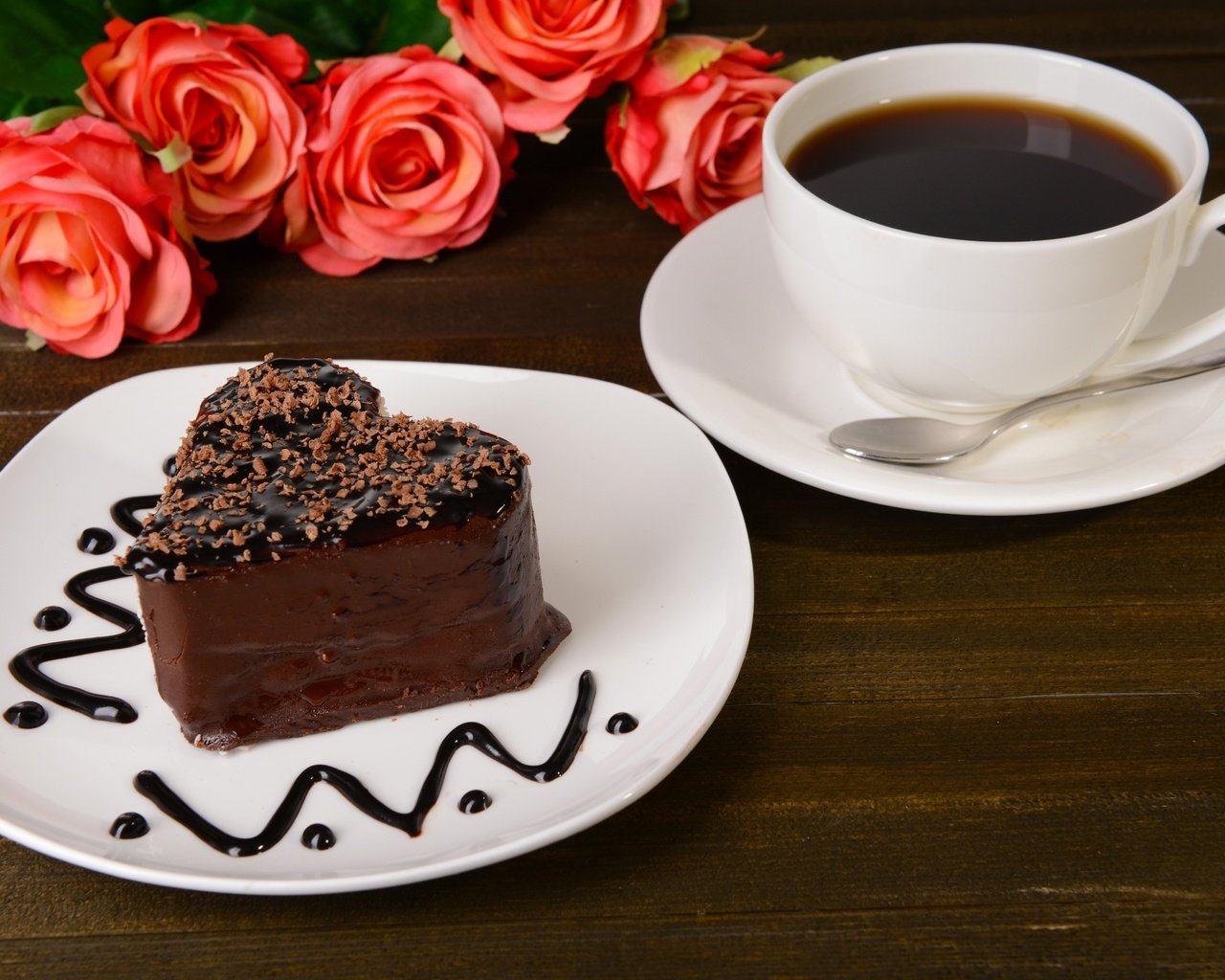 Обои розы, кофе, шоколад, десерт, пирожное, roses, coffee, chocolate, dessert, cake разрешение 5152x3439 Загрузить