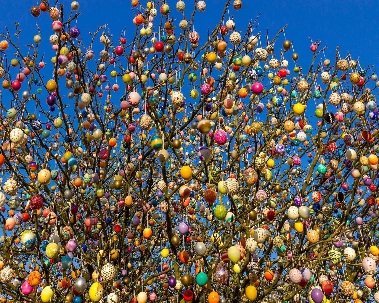 Обои небо, дерево, весна, пасха, яйца, the sky, tree, spring, easter, eggs разрешение 1920x1200 Загрузить