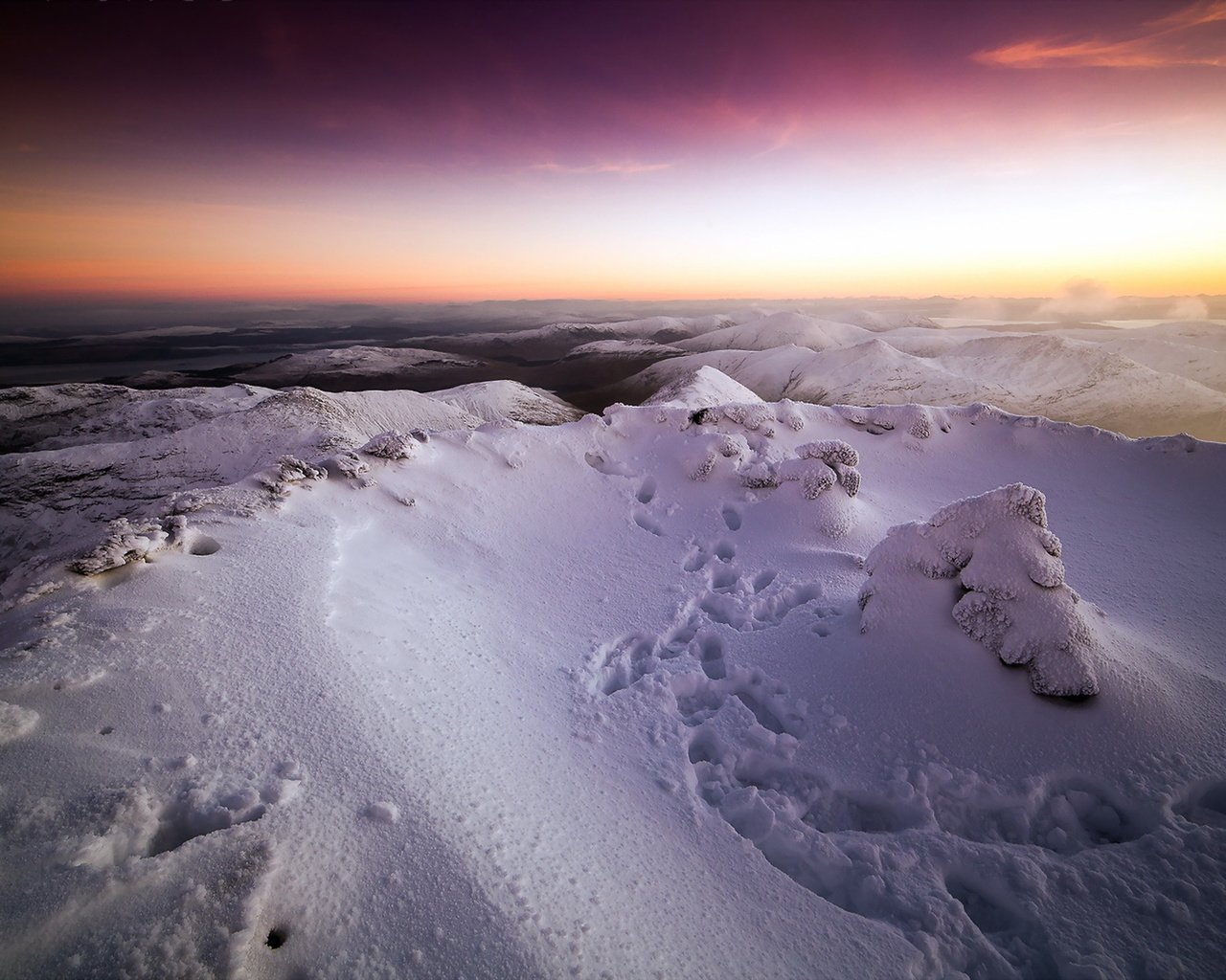 Обои горы, снег, закат, пейзаж, mountains, snow, sunset, landscape разрешение 1920x1200 Загрузить