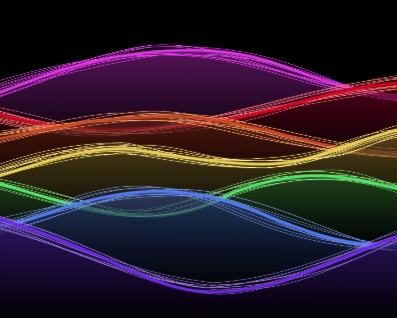Обои неон, абстракция, линии, волны, фон, цвет, радуга, neon, abstraction, line, wave, background, color, rainbow разрешение 1920x1080 Загрузить