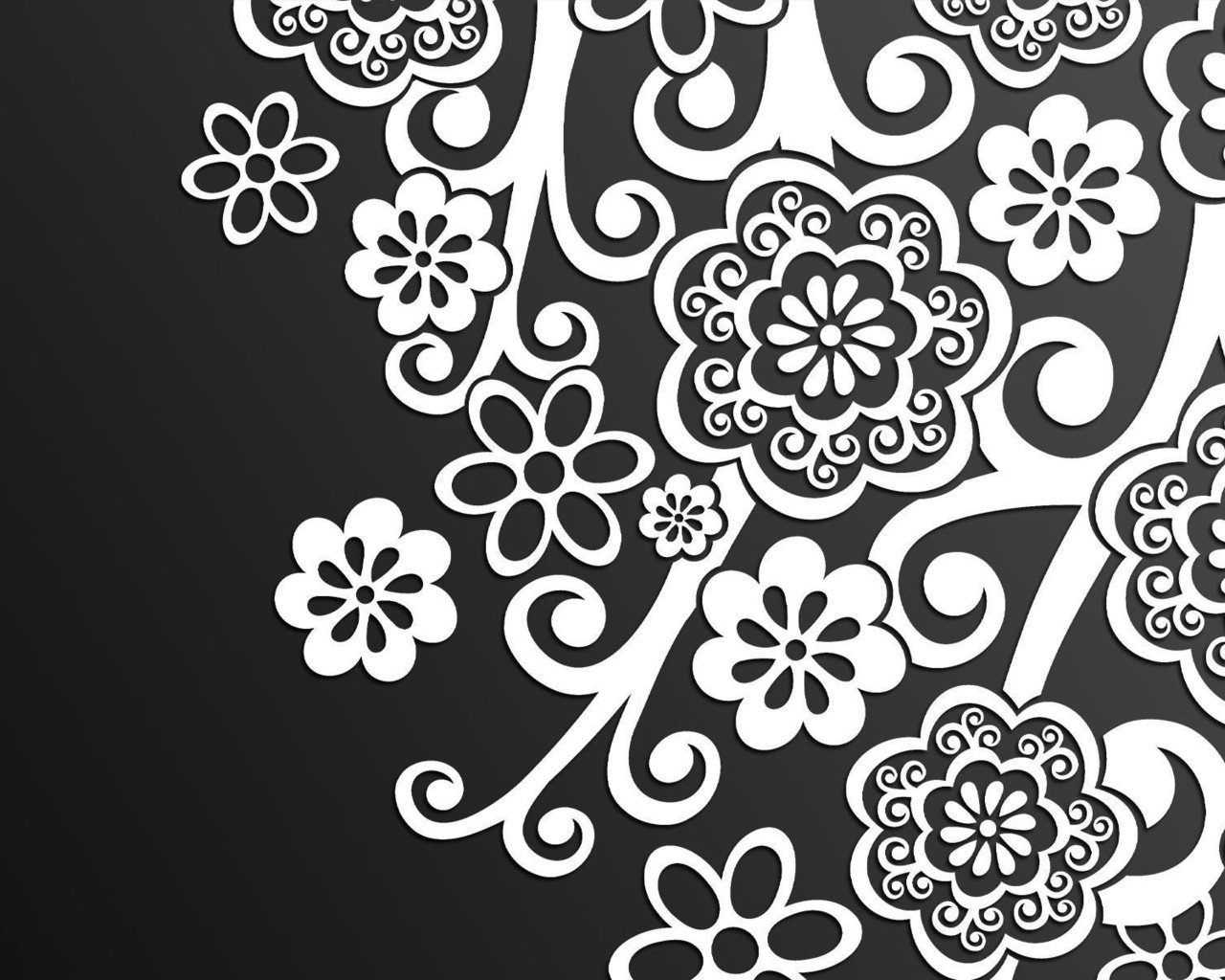 Обои цветы, дизайн, фон, вектор, узор, черный, белые, flowers, design, background, vector, pattern, black, white разрешение 1920x1200 Загрузить