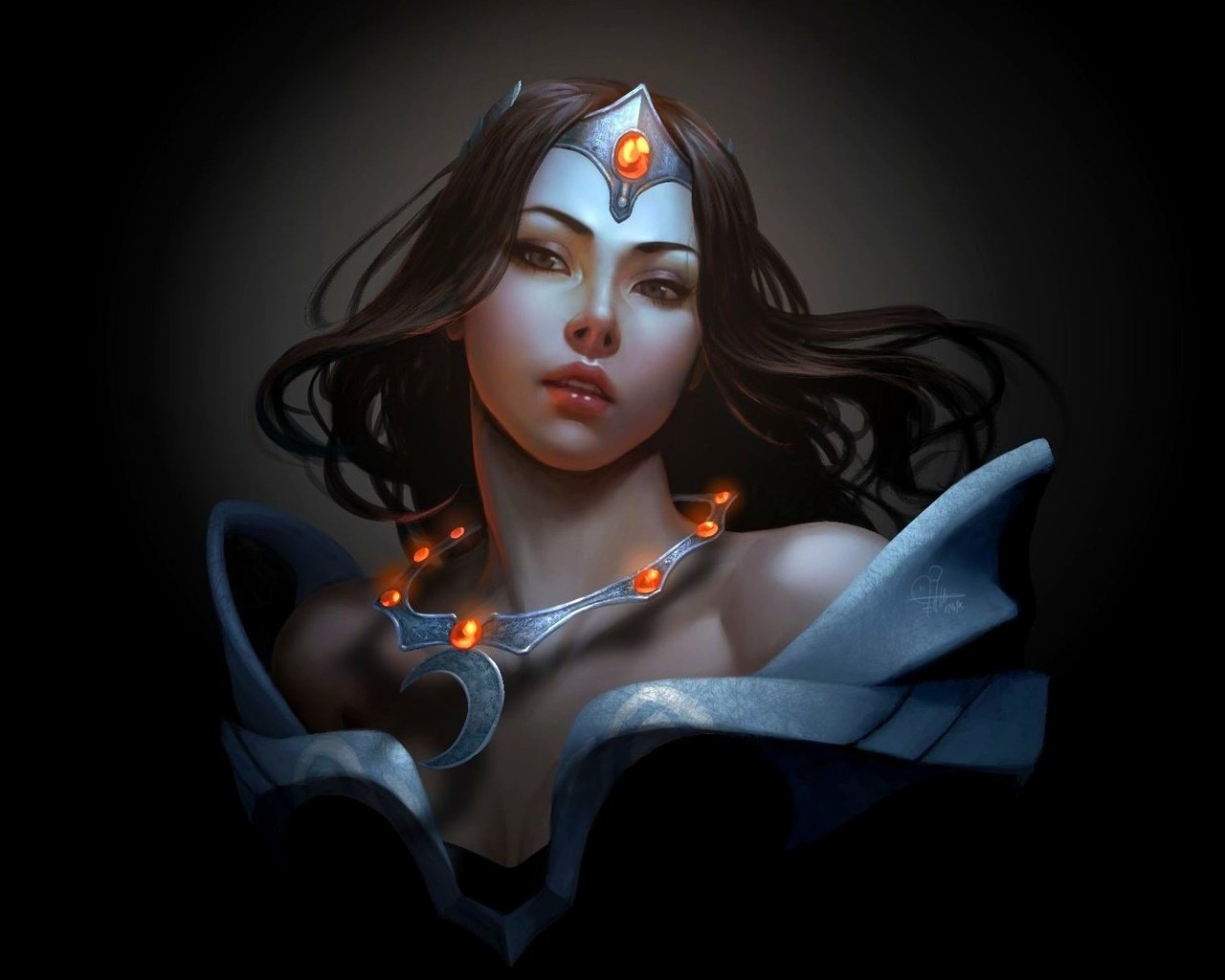 Обои арт, девушка, черный фон, ожерелье, dota 2, видео игры, mirana, princess of the moon, art, girl, black background, necklace, video games разрешение 1920x1200 Загрузить