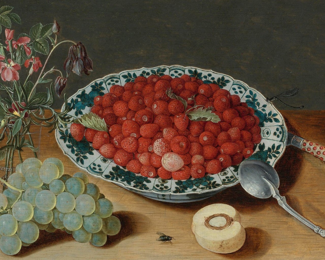 Обои цветы, арт, виноград, земляника, натюрморт, isaak soreau, flowers, art, grapes, strawberries, still life разрешение 3840x2400 Загрузить