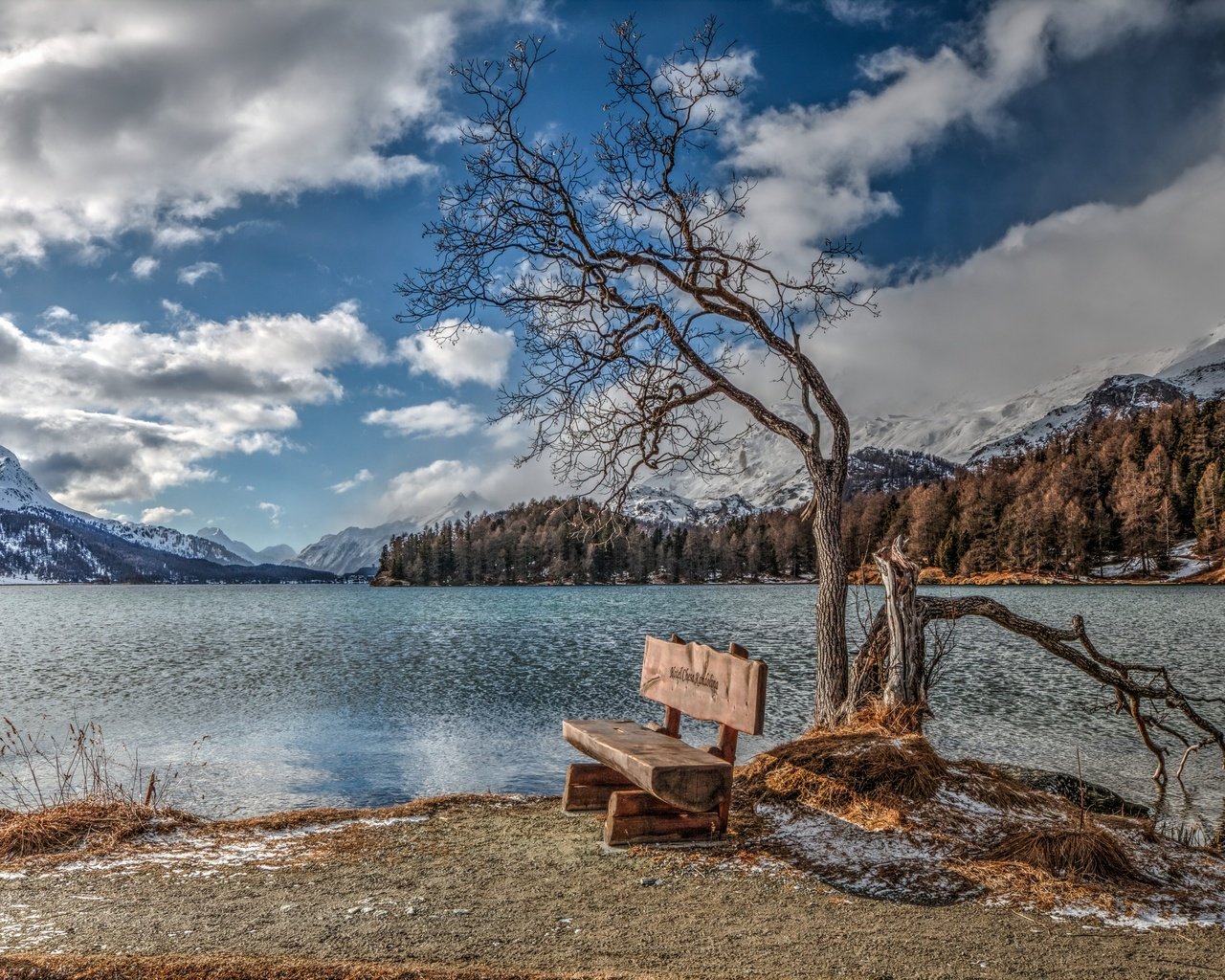 Обои озеро, природа, скамья, lake, nature, bench разрешение 2880x1923 Загрузить