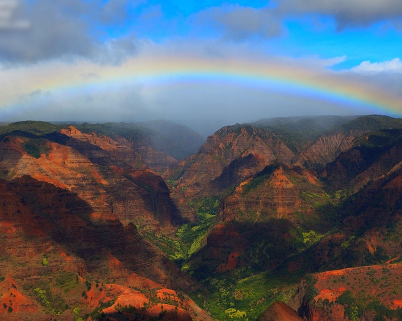 Обои небо, каньон, радуга, красота, сша, каньон ваймеа, the sky, canyon, rainbow, beauty, usa, waimea canyon разрешение 1920x1200 Загрузить