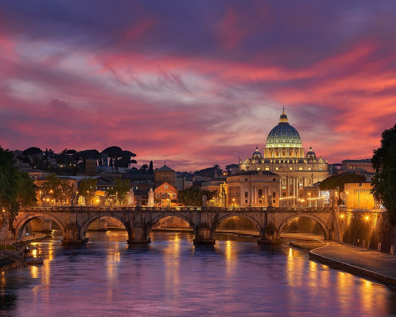 Обои вечер, ватикан, река, собор, мост, город, италия, церковь, рим, the evening, the vatican, river, cathedral, bridge, the city, italy, church, rome разрешение 1920x1200 Загрузить