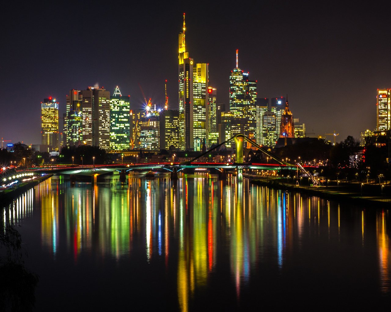 Обои ночь, огни, город, германия, франкфурт-на-майне, night, lights, the city, germany, frankfurt am main разрешение 1920x1200 Загрузить