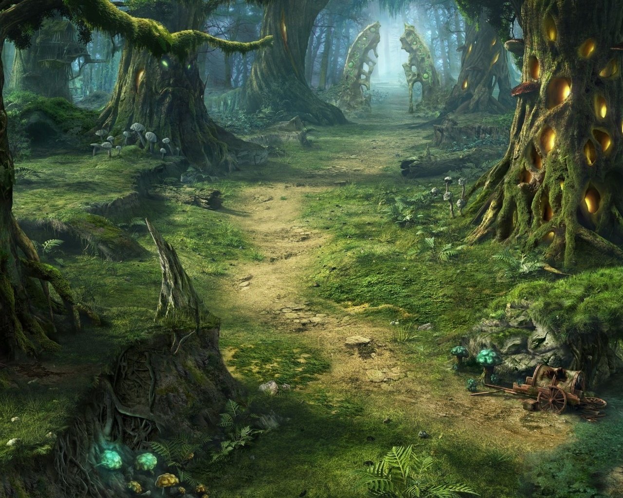 Обои арт, фэнтези, фантастический лес, art, fantasy, fantastic forest разрешение 1920x1080 Загрузить