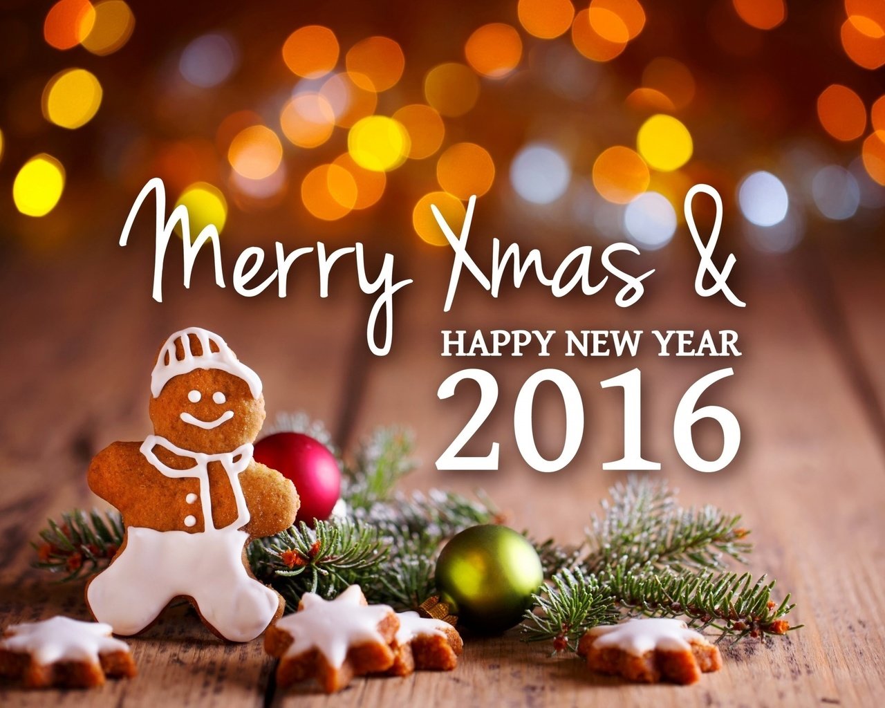 Обои новый год, 2016, пряник, шары, надпись, поздравление, рождество, пожелание, печеньки, веточки, new year, gingerbread, balls, the inscription, congratulations, christmas, wish, cookies, twigs разрешение 2560x1600 Загрузить