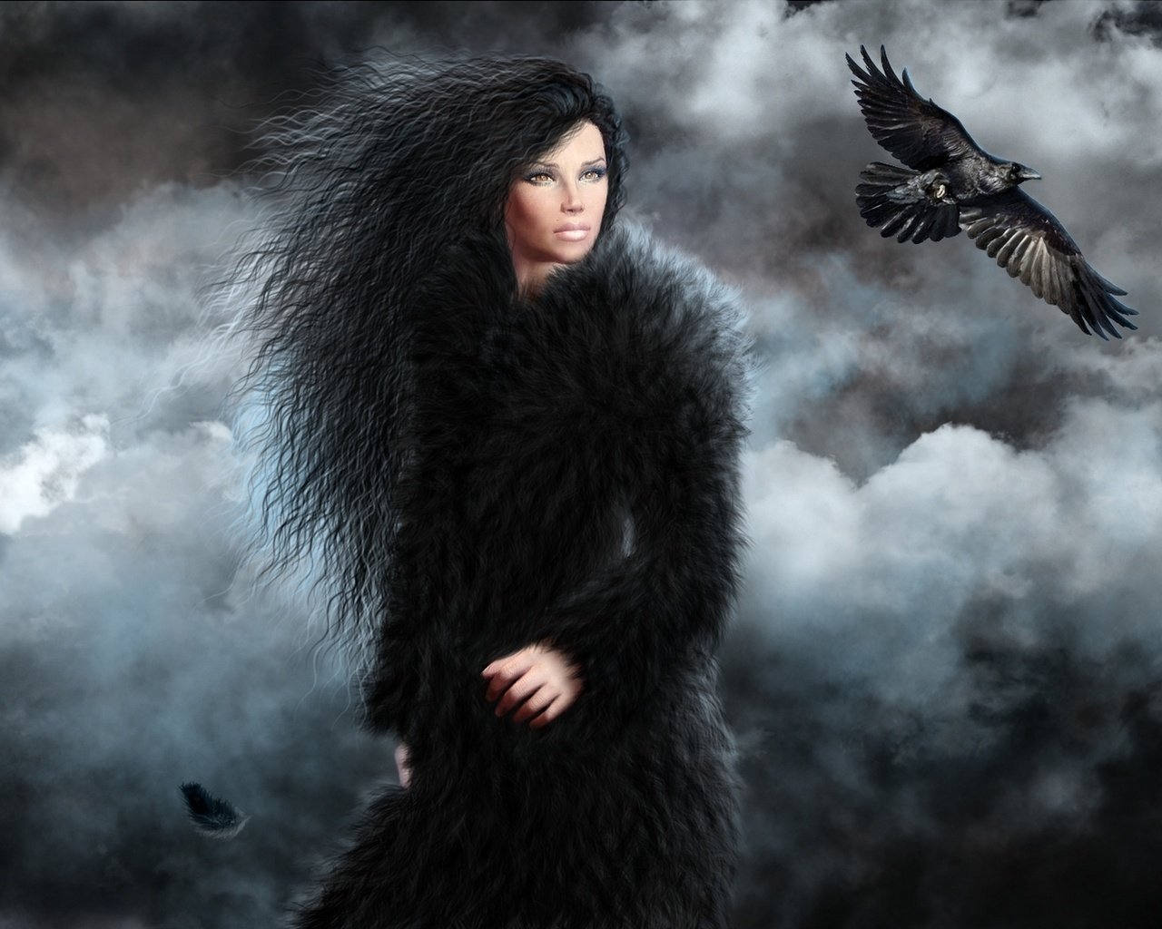 Обои арт, девушка, ворона, art, girl, crow разрешение 1920x1200 Загрузить