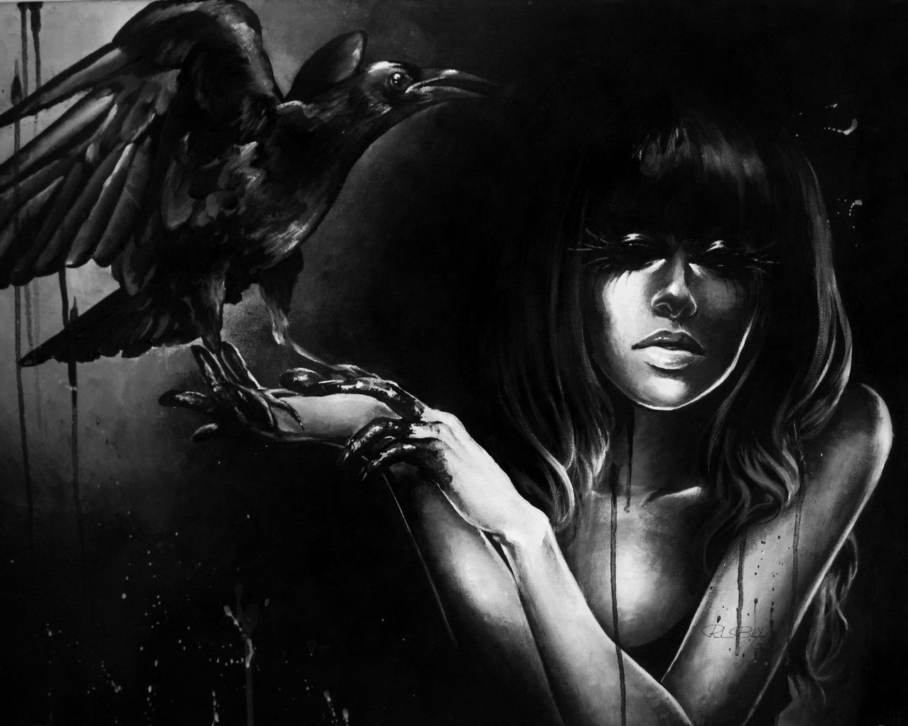 Обои арт, девушка, фэнтези, ворон, фантазии, artwork, art, girl, fantasy, raven разрешение 1932x1484 Загрузить