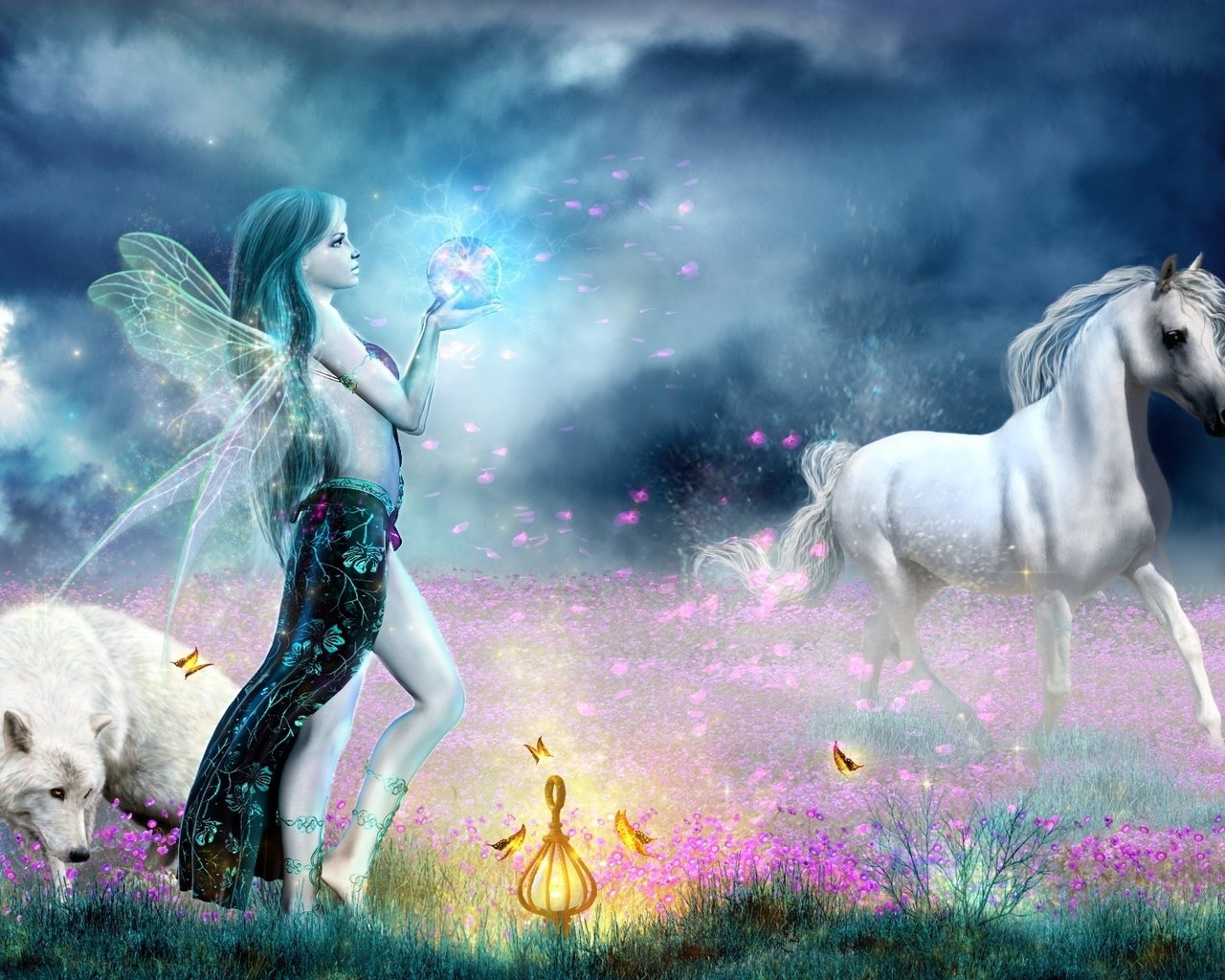Обои лошадь, девушка, фея, магия, волк, horse, girl, fairy, magic, wolf разрешение 1920x1200 Загрузить
