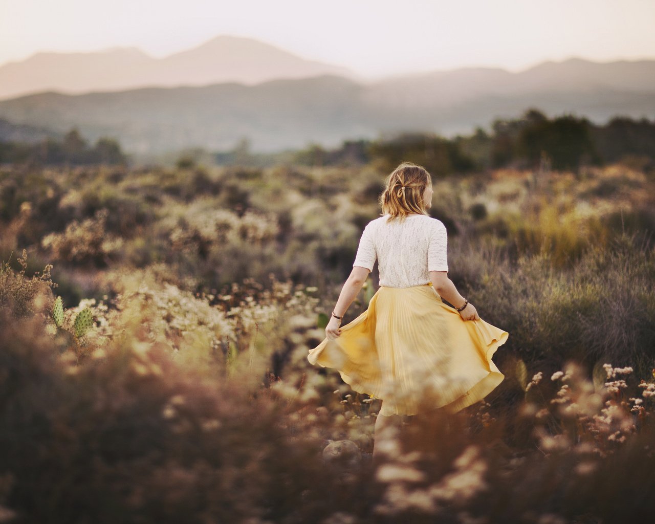 Обои трава, девушка, поле, юбка, спина, блузка, grass, girl, field, skirt, back, blouse разрешение 2048x1365 Загрузить