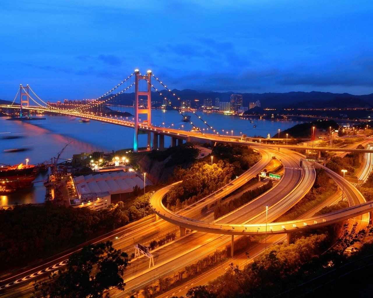 Обои ночь, мост, город, дороги, гон-конг, гонконг, цинма, night, bridge, the city, road, hong kong, tsing ma bridge разрешение 1920x1080 Загрузить