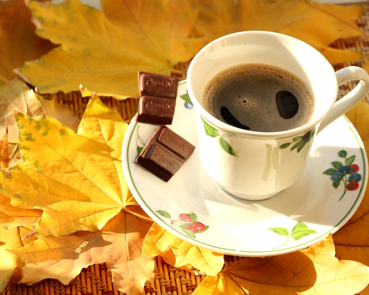 Обои листья, осень, кофе, чашка, клен, шоколад, кленовый лист, leaves, autumn, coffee, cup, maple, chocolate, maple leaf разрешение 3000x2000 Загрузить