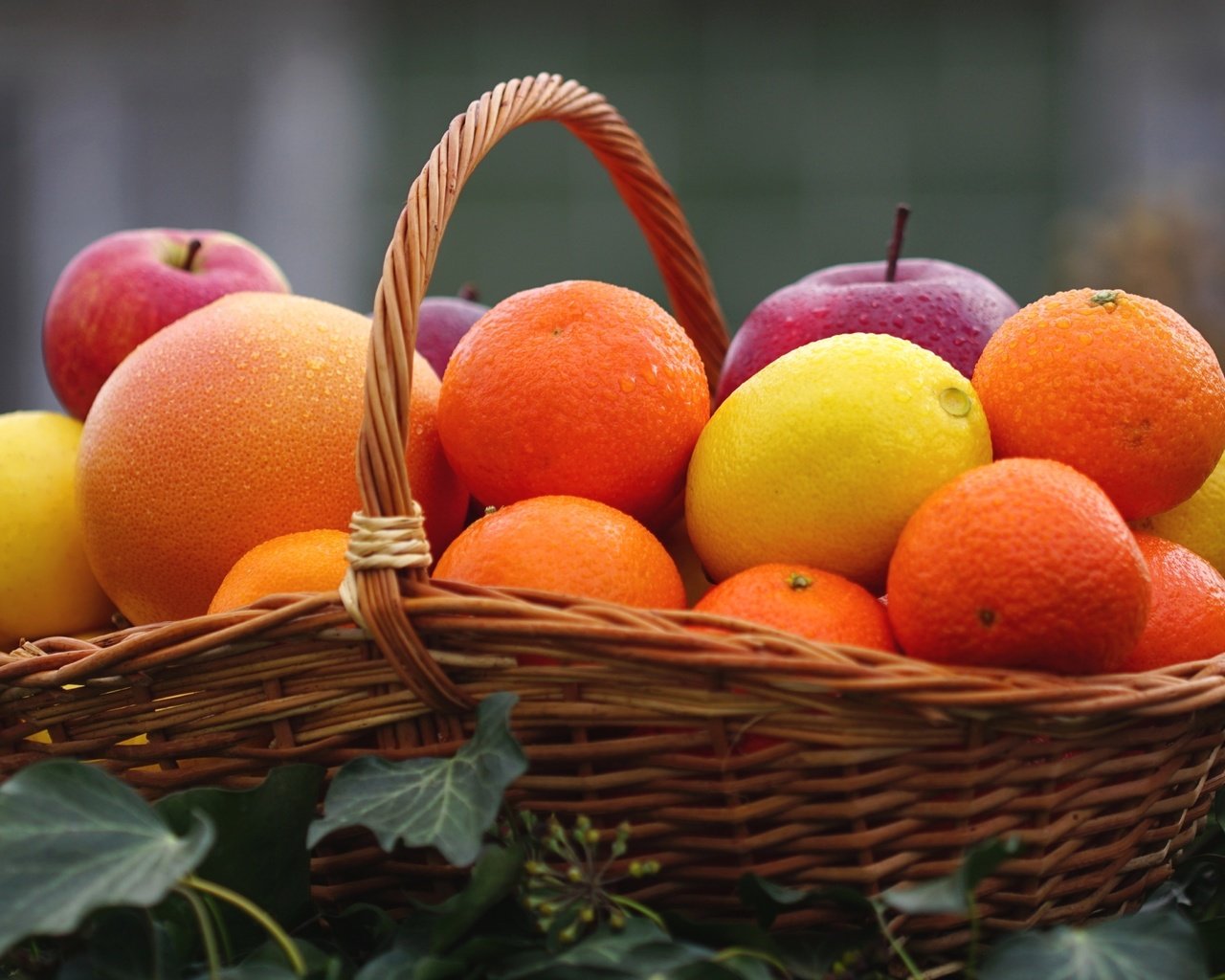 Обои фрукты, лимон, корзина, апельсин, яблоко, мандарин, цитрусы, грейпфрут, fruit, lemon, basket, orange, apple, mandarin, citrus, grapefruit разрешение 2400x1600 Загрузить